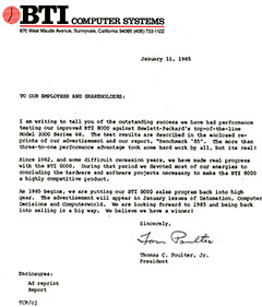 Internal BTI memo, January, 1985